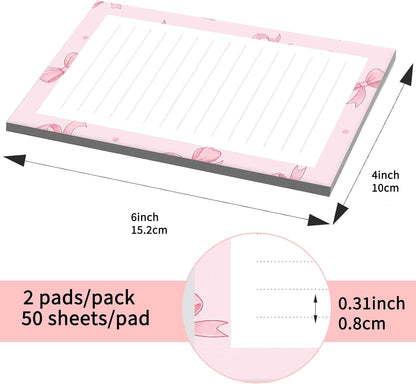 Sticky Notes 4X6 Inches, 2 Pack Large Cute Self-Stick Pads, Bright Funny Memo Pads Easy to Stick for Home, Office Cute Pink Bowties