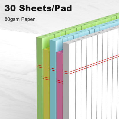 5pcs Small Note Pads 5x8 Notebook College Ruled Legal Pads Color Notepads 5 Pack Study Back Writing Pads 5 x 8 Perforated Narrow Ruled Pads of Paper for School & Office Supplies 30 Sheets/Pack