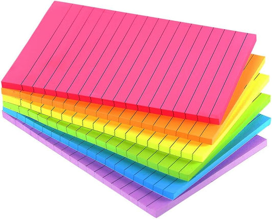 Lined Sticky Notes 4X6 in Bright Ruled Stickies Colorful Memo Pads