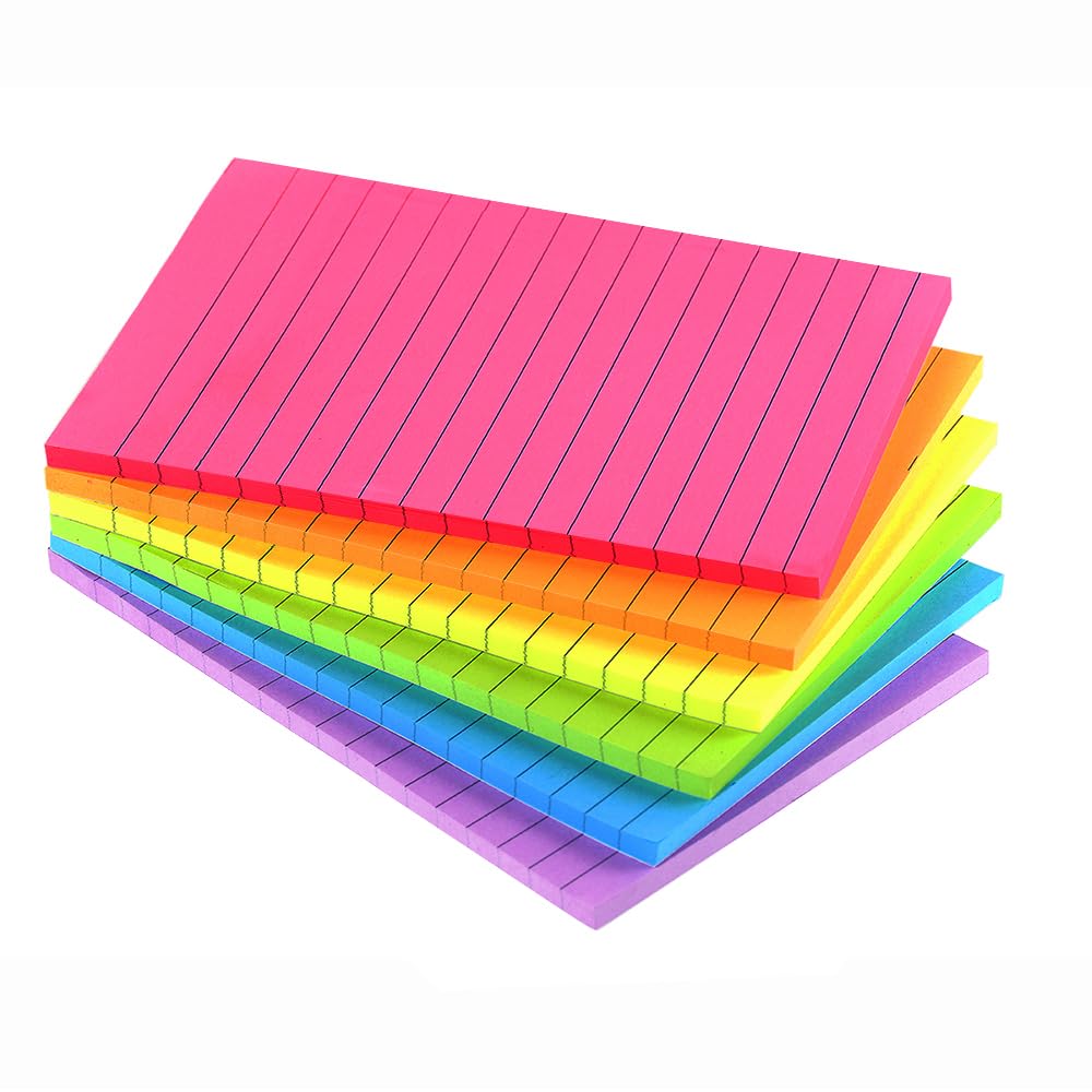 Lined Sticky Notes 4X6 in Bright Ruled Stickies Colorful Memo Pads
