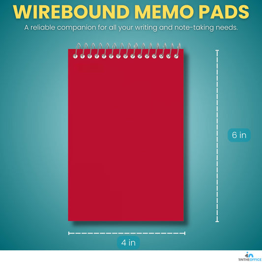 1InTheOffice Wirebound Memo Pads, 4 x 6 Inch Small Notepads, College Ruled Spiral Memo Pads, Assorted Colors, 50 Sheets Per Pad, Office Writing Pads, 5 Pack