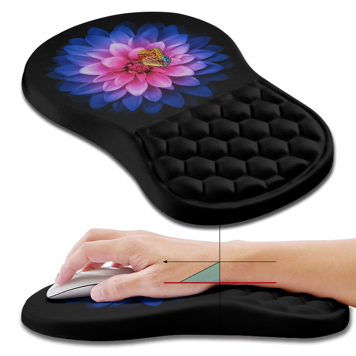 Hokafenle Ergonomic Mouse Pad Wrist Support, Wrist Rest Mousepad for Carpal Tunnel Pain Relief with Integrated Memory Foam Slope Massage Bulge (11.8x7.9 inch,Forest