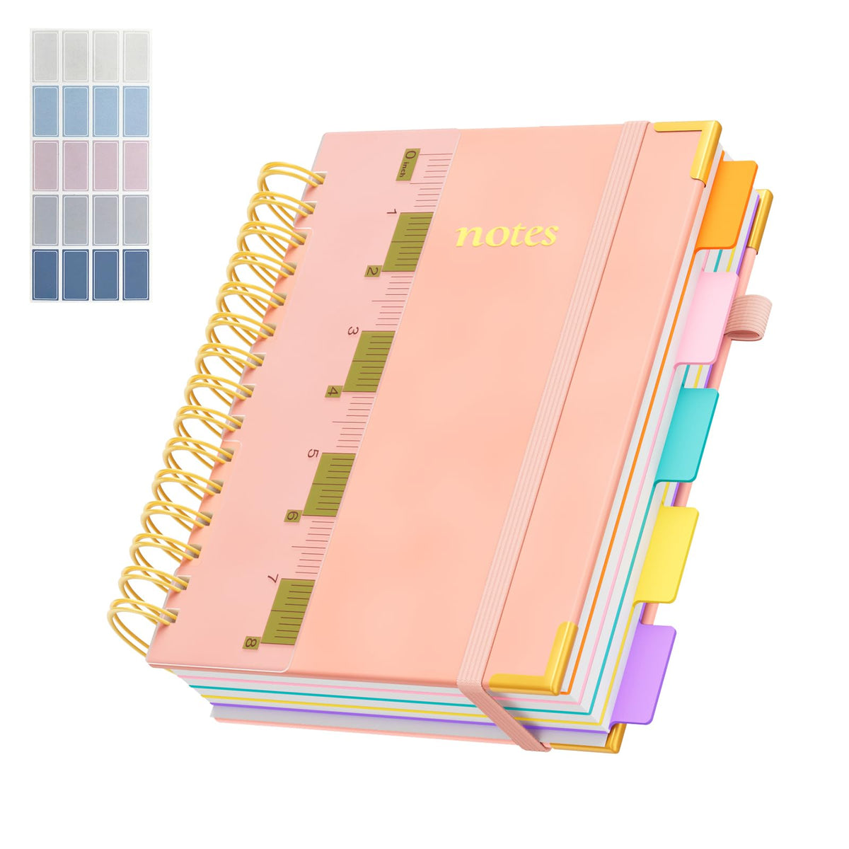 Line Hardcover Spiral Notebook with Removable Dividers Tabs & Ruler, 5 Subject Notebook College Ruled, 300 Page, Large 8"x10" B5 Notebooks for Work School, Lined Journal for Women & Men, Purple