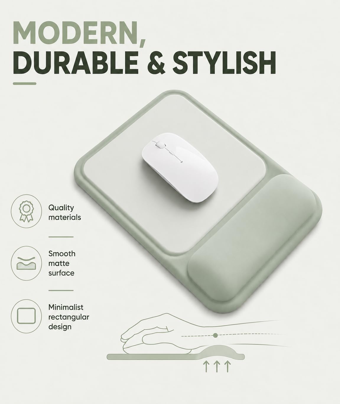 eulps Ergonomic Mouse Pad with Wrist Rest, Gel Mousepad with Soft Wrist Support, Non-Slip PU Base, Smooth Surface Mouse Pad for Wrist Pain Relief, Computer Laptop Office Home & Gaming (Sage Green)