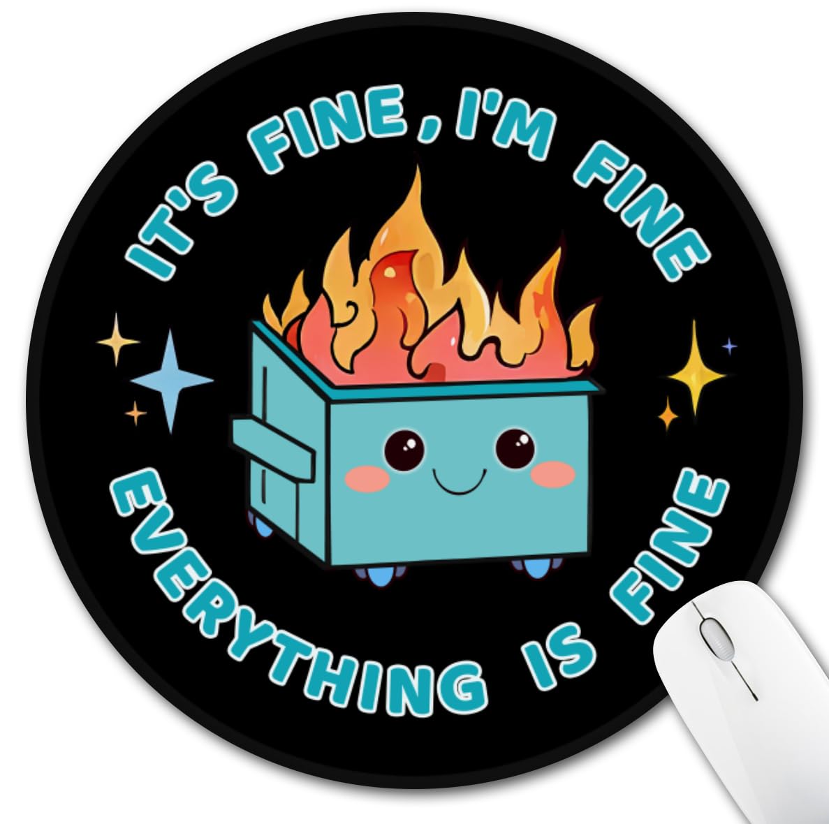 Hancynir Funny Mouse Pad for Desk, Cute Dumpster on Fire Round Mousepad