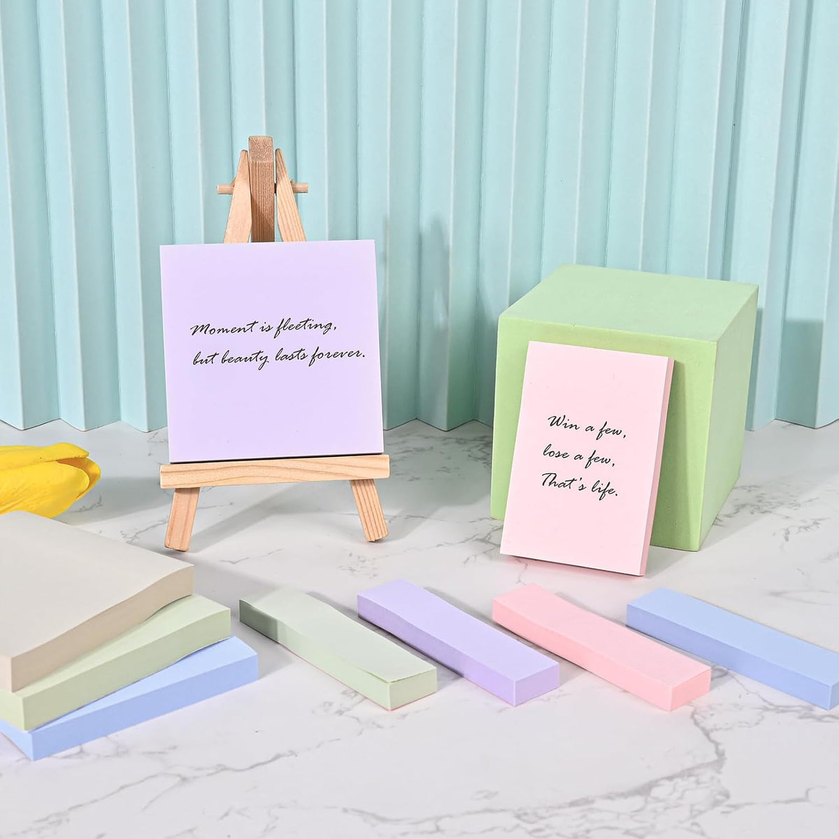 BAYTORY 6 Pads Soft Pastel Sticky Notes, Memo Sticky Note, Colorful Self-Stick Note Easy to Post for Office School Home Study (3x3 & 3x2 & 3x0.7 Inch)