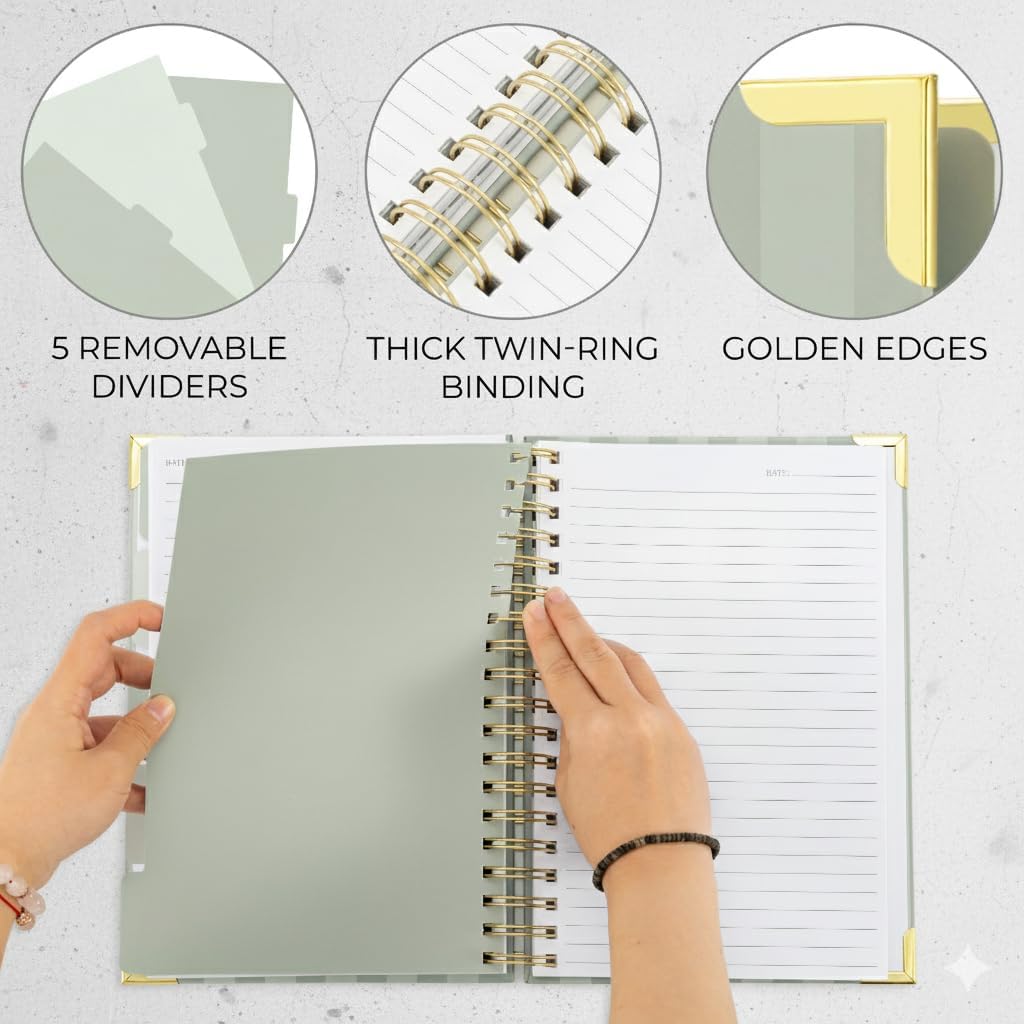 Aesthetic Thick Spiral Notebook With Tabs - Journal For Women Size B5