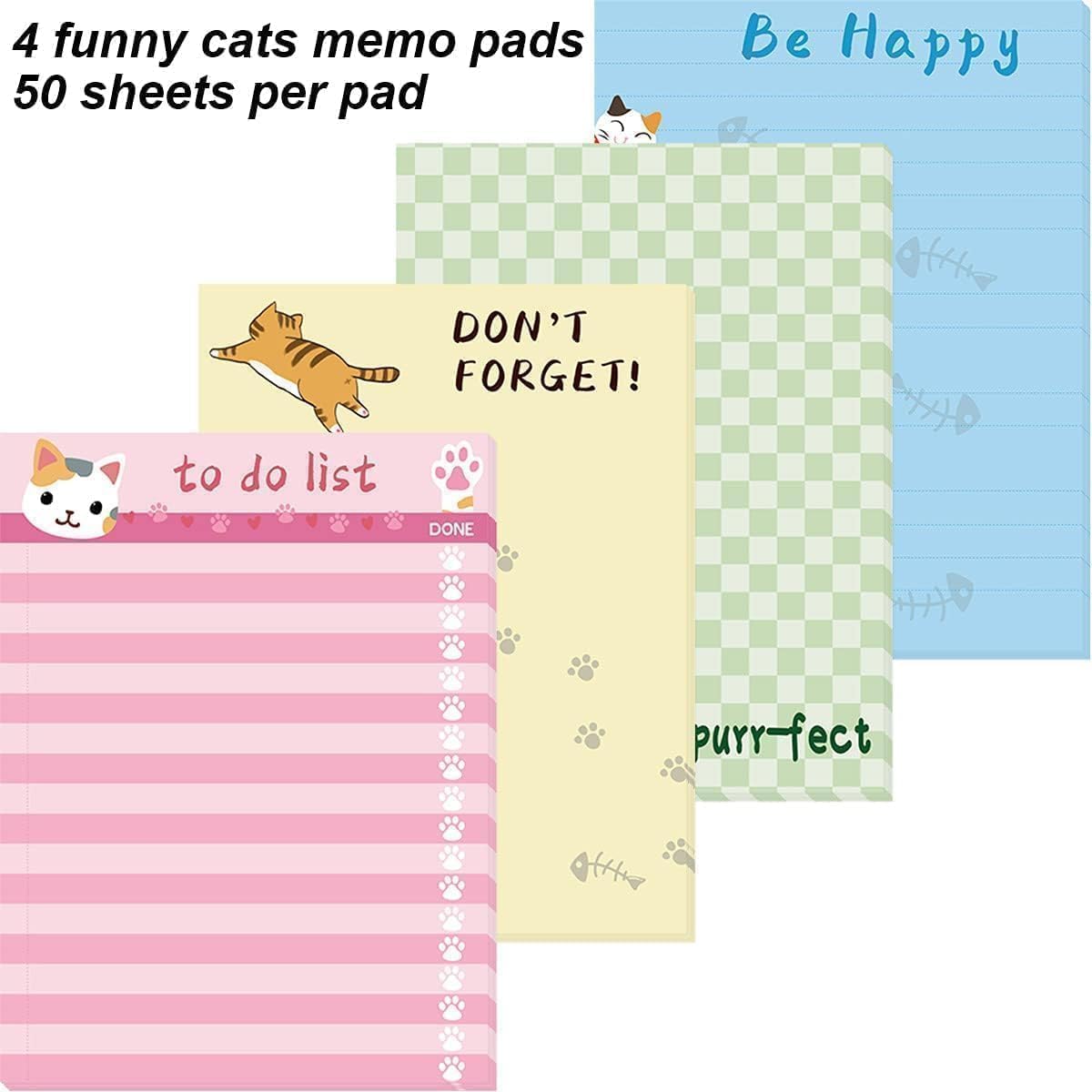 Fancy Land Cats Memo Pads 4 Pack Cute Animal Notepads for Office Home Teacher Appreciation Gift School Supply to Do List