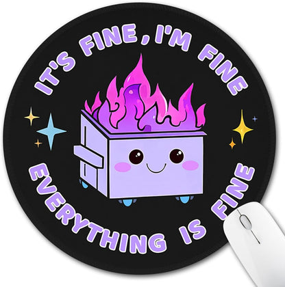 Hancynir Funny Mouse Pad for Desk, Cute Dumpster on Fire Round Mousepad