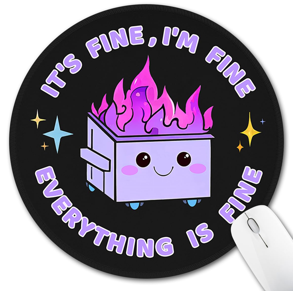 Hancynir Funny Mouse Pad for Desk, Cute Dumpster on Fire Round Mousepad