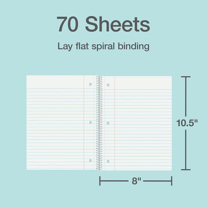 Oxford Spiral Notebooks, 5 Pack, College Ruled, 70 Sheets, Pastel Covers