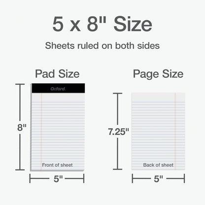 Oxford Legal Pads, 12 Pack, Premium Note Pads, 50 Legal Ruled 5" x 8" Sheets, Bright White Paper with Firm Back, Small Portable Notepads