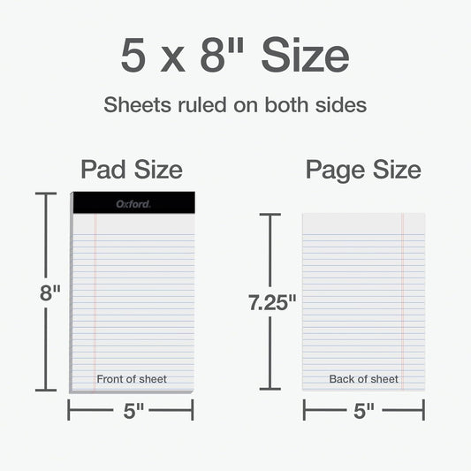 Oxford Legal Pads, 12 Pack, Premium Note Pads, 50 Legal Ruled 5" x 8" Sheets, Bright White Paper with Firm Back, Small Portable Notepads