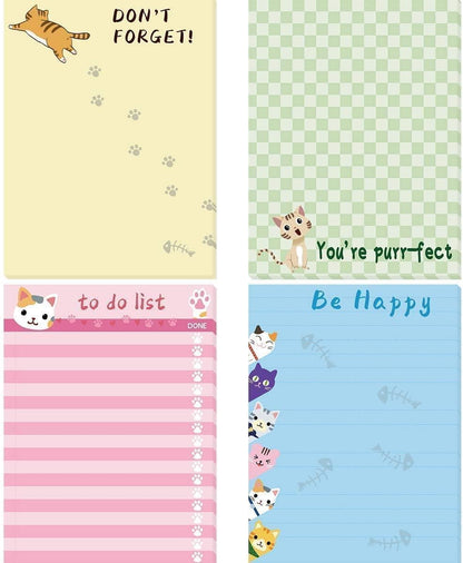Fancy Land Cats Memo Pads 4 Pack Cute Animal Notepads for Office Home Teacher Appreciation Gift School Supply to Do List