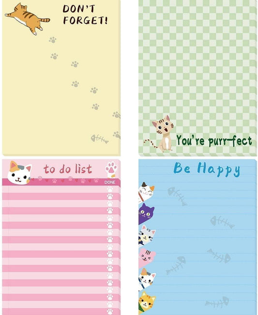 Fancy Land Cats Memo Pads 4 Pack Cute Animal Notepads for Office Home Teacher Appreciation Gift School Supply to Do List