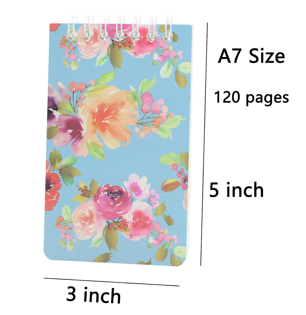 4pcs Small Top Spiral Notebook College Ruled 3x5inch Mini Cute Pocket Journals Hardcover 120 Pages 7mm Lined Pages Tiny Memo Pads for Home, Office, Work, Travel (4, Rose Flower)