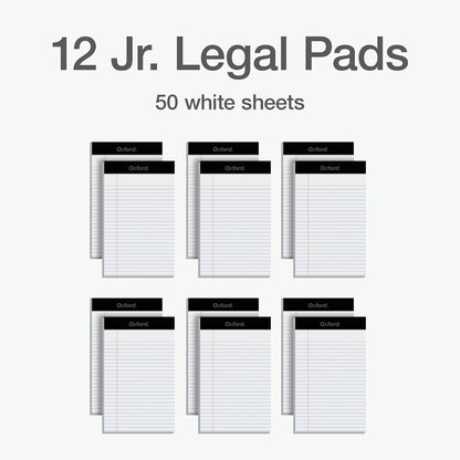 Oxford Legal Pads, 12 Pack, Premium Note Pads, 50 Legal Ruled 5" x 8" Sheets, Bright White Paper with Firm Back, Small Portable Notepads