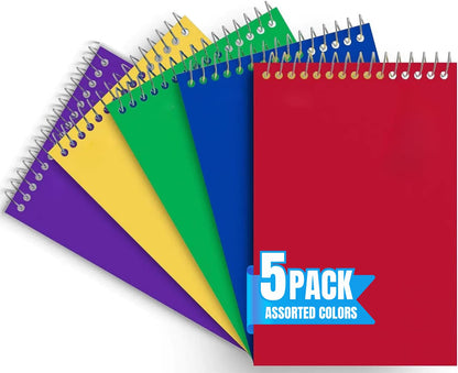 1InTheOffice Wirebound Memo Pads, 4 x 6 Inch Small Notepads, College Ruled Spiral Memo Pads, Assorted Colors, 50 Sheets Per Pad, Office Writing Pads, 5 Pack