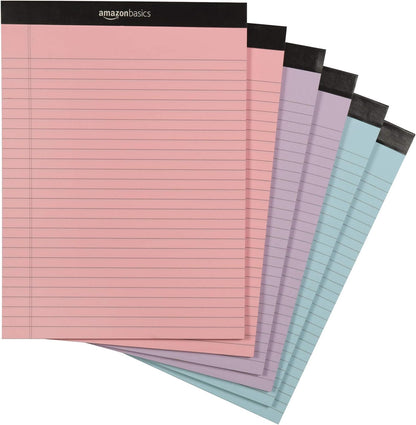 Amazon Basics Narrow Ruled Writing Pads, Perforated, 5" x 8", Multicolor, 6-Pack of 50 Sheets