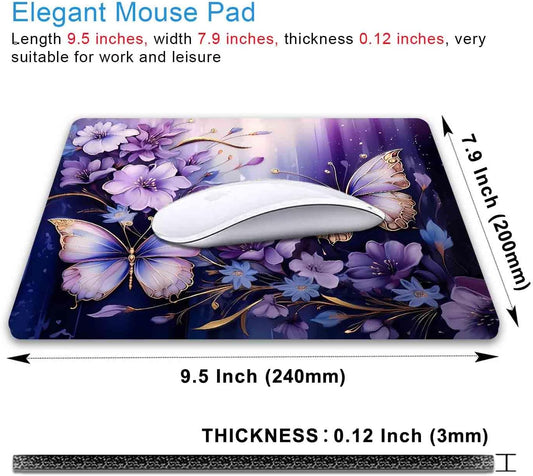 IMAYONDIA Small Mouse Pad Cute, Purple Gold Butterfly Mouse Pads, Modern Flowers Mousepad for Women Girls, Beutiful Mouse Mat Computer Laptop Office, 9.5 X 7.9 Inch