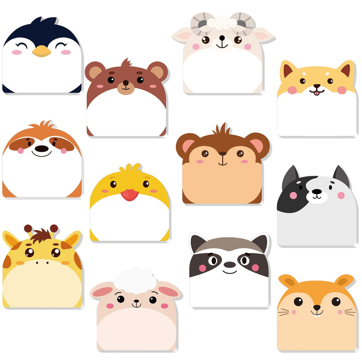 Yinder 24 Pads Animal Sticky Notes, Cute Cartoon Memo Self Adhesive