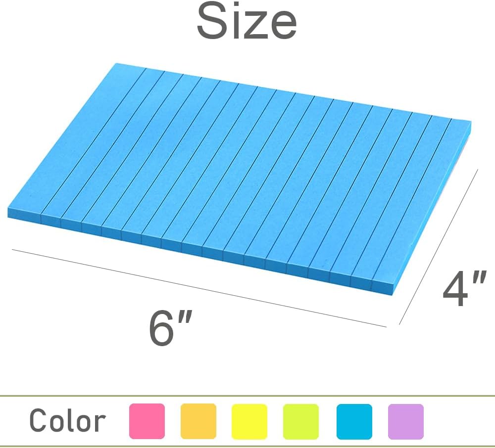 Lined Sticky Notes 4X6 in Bright Ruled Stickies Colorful Memo Pads