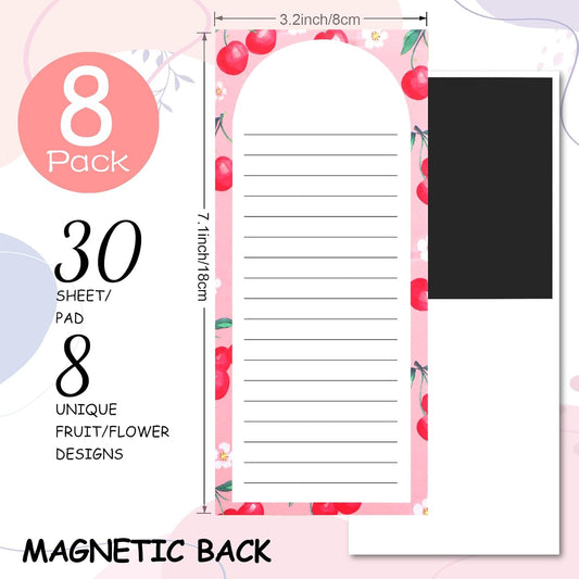 AZUREAL 8 Pack Magnetic Notepads for Refrigerator, Magnetic Notepads for Refrigerator, Flower and Fruit Design Grocery List Pad for Fridge, Full Magnet Back Shopping Lists, 30 Sheets Per Note Pads
