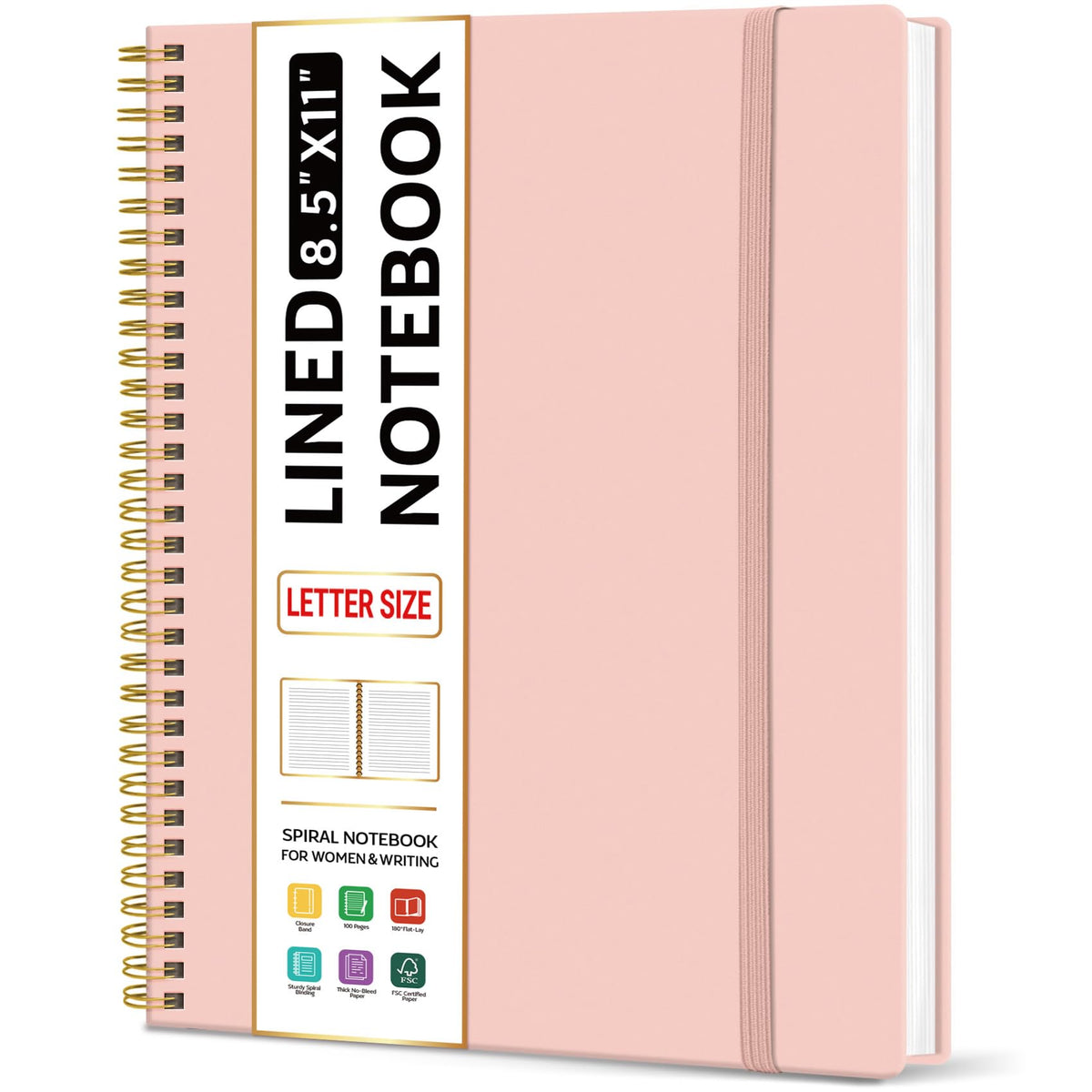 Taja Large Spiral Lined Notebook for Work, Journal for Women & Men