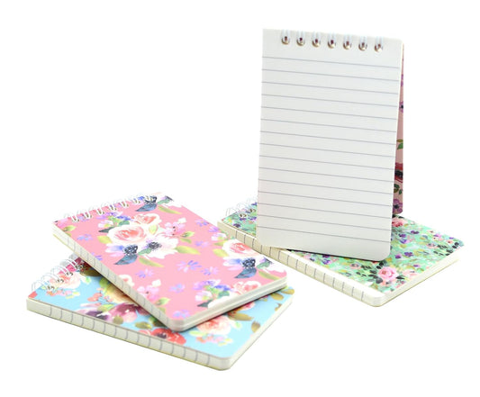 4pcs Small Top Spiral Notebook College Ruled 3x5inch Mini Cute Pocket Journals Hardcover 120 Pages 7mm Lined Pages Tiny Memo Pads for Home, Office, Work, Travel (4, Rose Flower)