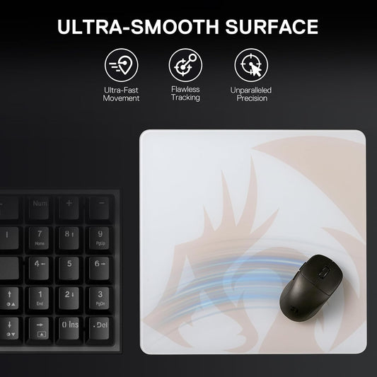 Redragon PG1M Glass Mouse Pad - Ultra-Smooth Precision Surface with Non-Slip Base, Easy to Clean, Hard Mousepad for Gaming - 11.8 x 11.8 x 0.15 inches, White