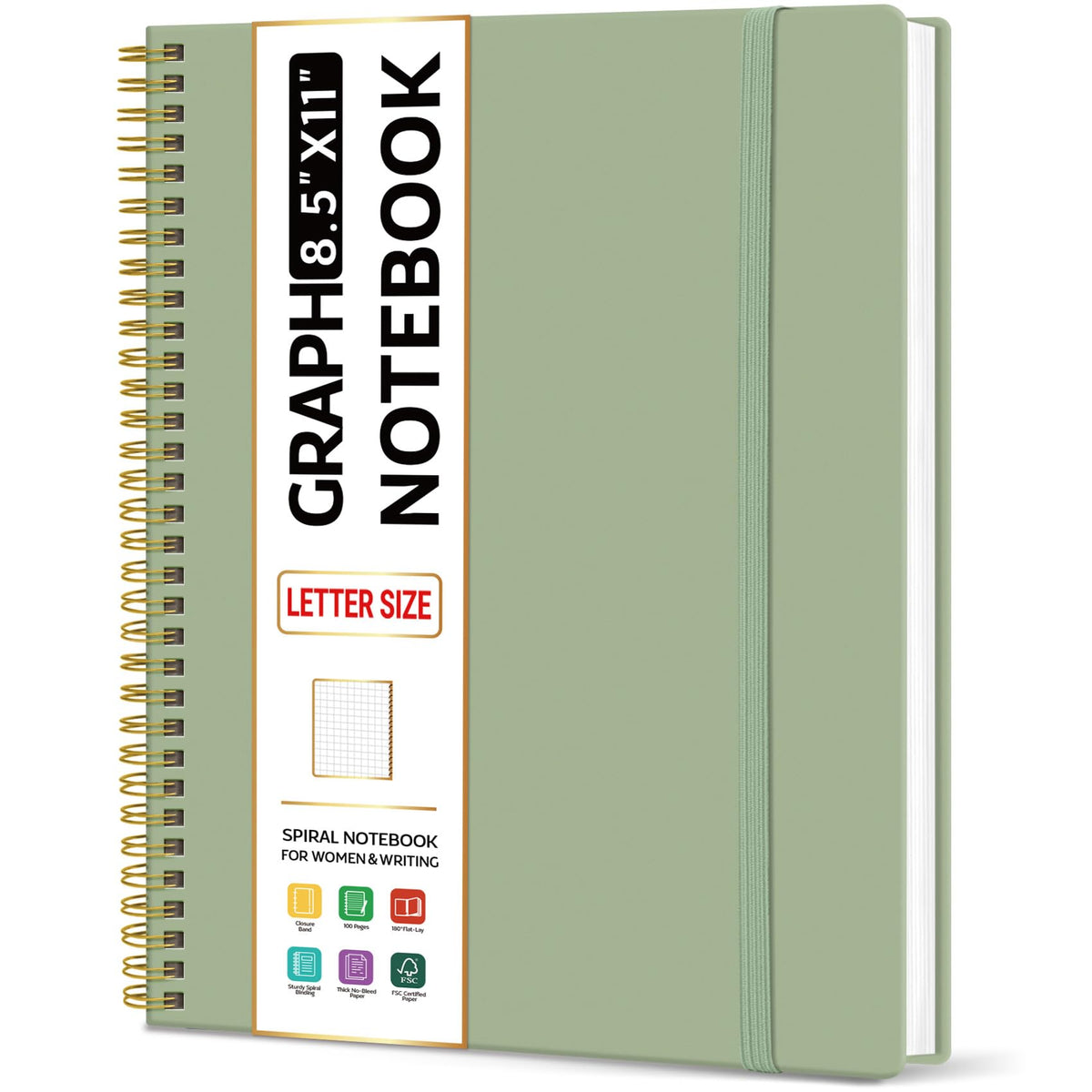 Taja Large Spiral Lined Notebook for Work, Journal for Women & Men