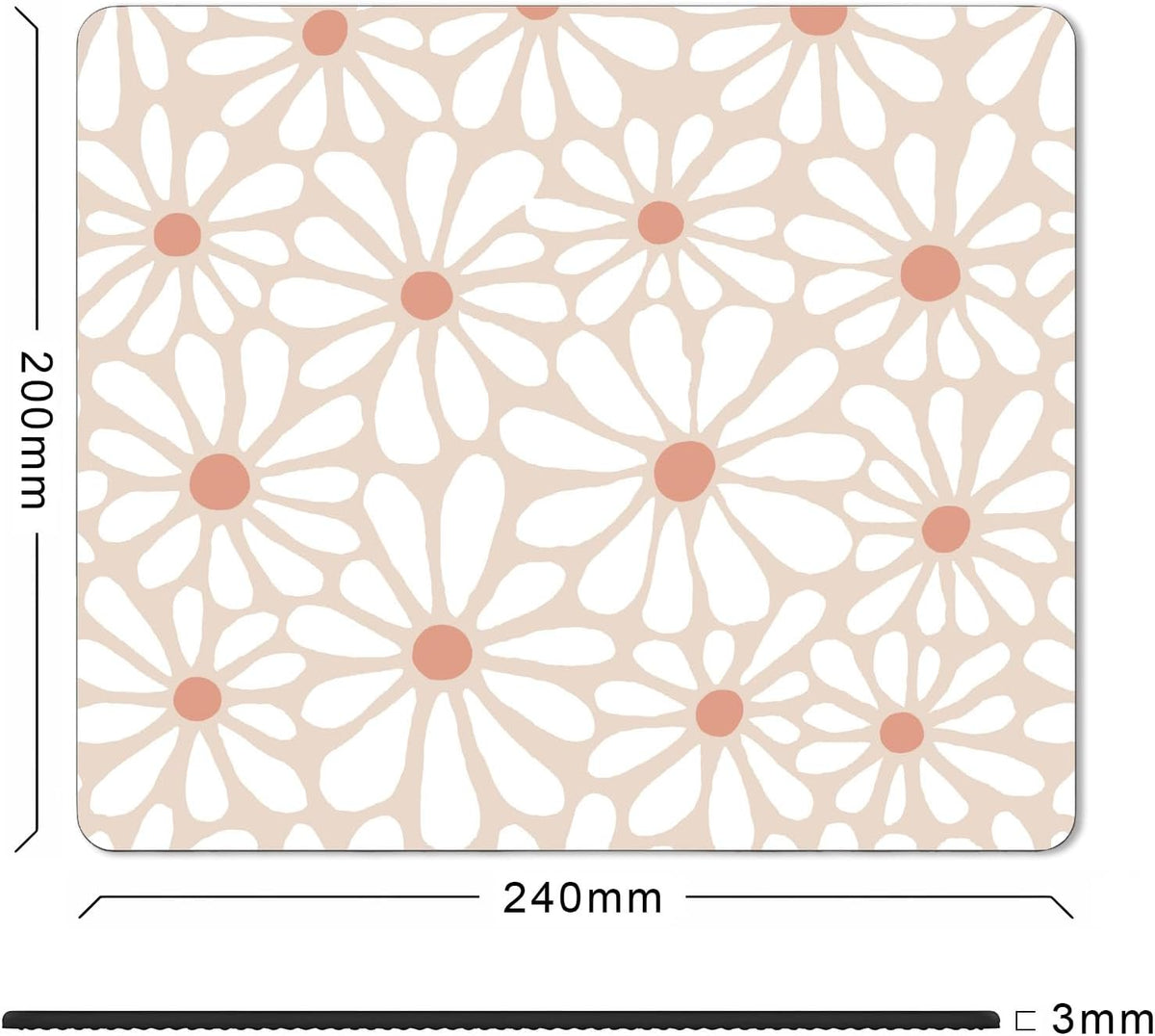 Square Cute Mouse Pad Daisy, Boho Floral Flower Mouse Pads for Desk, Non-Slip Rubber Beige Mousepad Washable Cloth, Minimal Computer Pad Decor Gifts, Coworker Gift for Girls Kids Women, 9.5x7.9 inch