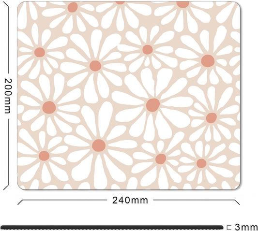 Square Cute Mouse Pad Daisy, Boho Floral Flower Mouse Pads for Desk, Non-Slip Rubber Beige Mousepad Washable Cloth, Minimal Computer Pad Decor Gifts, Coworker Gift for Girls Kids Women, 9.5x7.9 inch