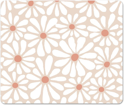 Square Cute Mouse Pad Daisy, Boho Floral Flower Mouse Pads for Desk, Non-Slip Rubber Beige Mousepad Washable Cloth, Minimal Computer Pad Decor Gifts, Coworker Gift for Girls Kids Women, 9.5x7.9 inch