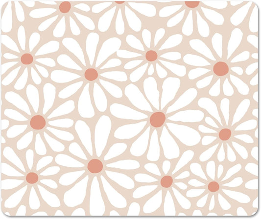 Square Cute Mouse Pad Daisy, Boho Floral Flower Mouse Pads for Desk, Non-Slip Rubber Beige Mousepad Washable Cloth, Minimal Computer Pad Decor Gifts, Coworker Gift for Girls Kids Women, 9.5x7.9 inch
