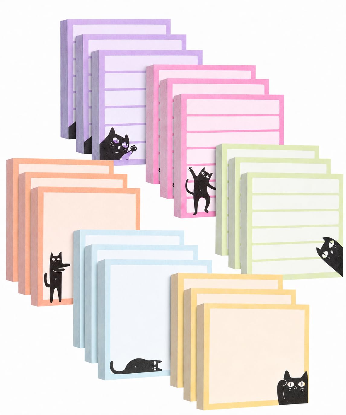 Mr. Pen- Black Cat Sticky Notes Set, 3" x 3", 6 Pads, 480 Sheets | Black Cat Sticky Notes, Memo Pads, Self-Stick Note Pad for Office, School, Home, Study & Organization