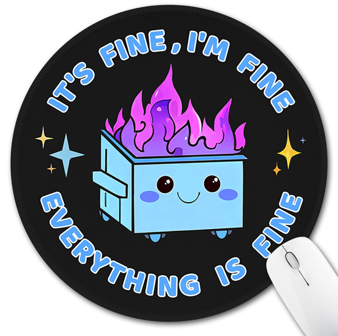 Hancynir Funny Mouse Pad for Desk, Cute Dumpster on Fire Round Mousepad