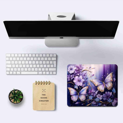 IMAYONDIA Small Mouse Pad Cute, Purple Gold Butterfly Mouse Pads, Modern Flowers Mousepad for Women Girls, Beutiful Mouse Mat Computer Laptop Office, 9.5 X 7.9 Inch