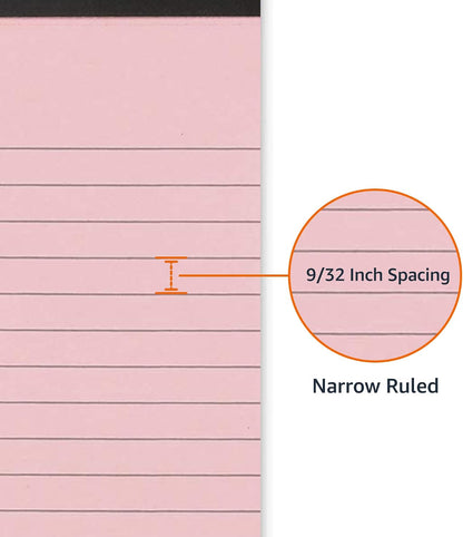Amazon Basics Narrow Ruled Writing Pads, Perforated, 5" x 8", Multicolor, 6-Pack of 50 Sheets