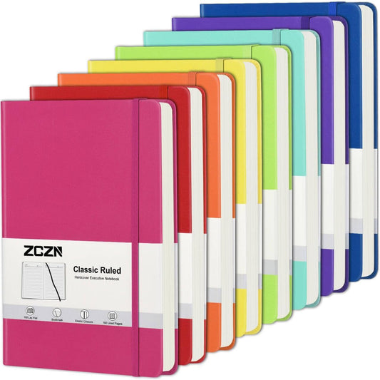 ZCZN 8 Pack Lined Journal Notebooks for Work, 5.5"x8.3", 192 Pages,8 Colors