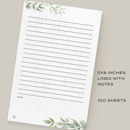 Dashleigh Farmhouse Notepad 5x8 Lined, 100 Sheets Rustic Sage Greenery Writing Pad with Tear Off Pages, Thick Paper Desk Notepad for Office and Home - To Do List Pad, Gift for Women, Kitchen Memo Pad