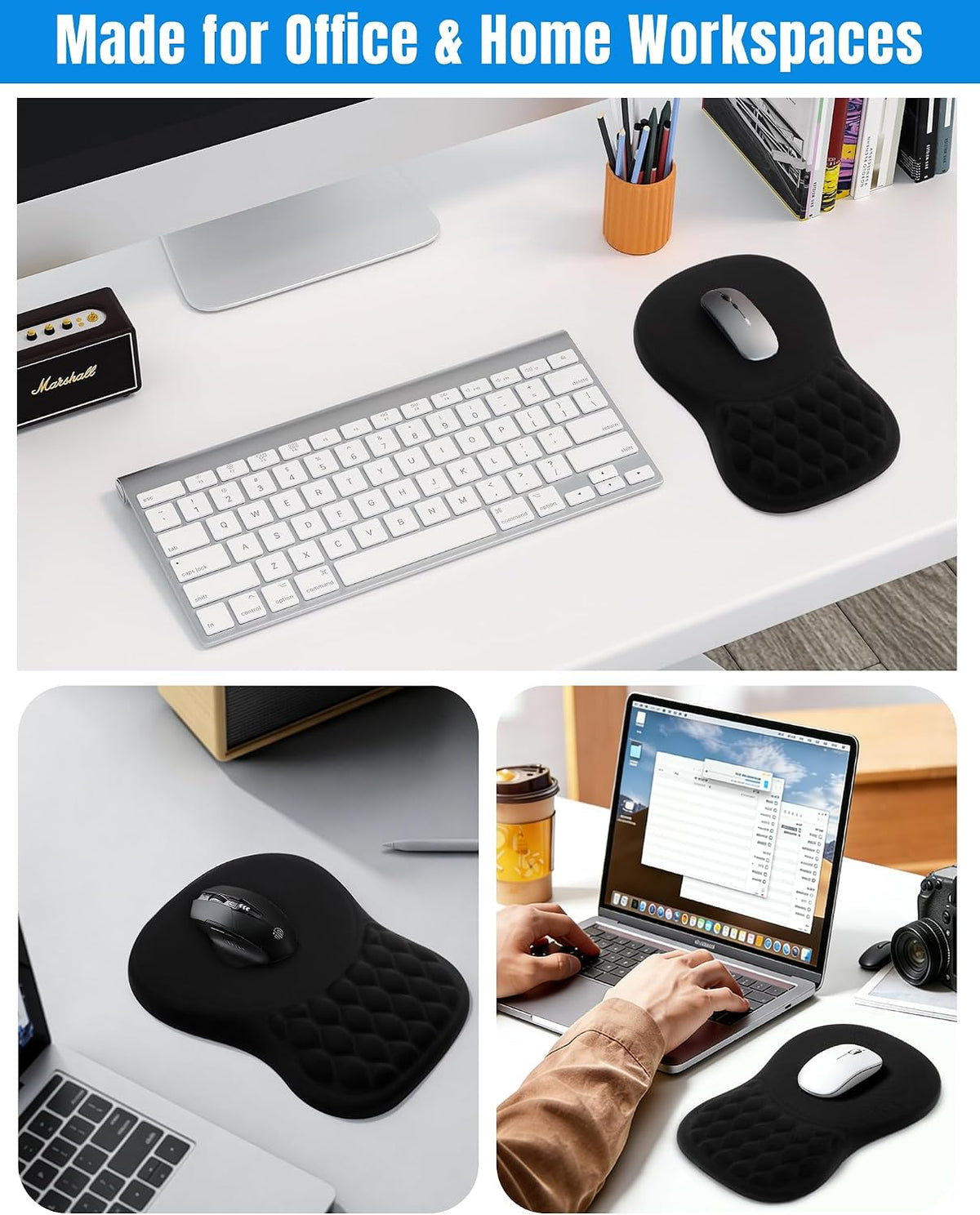 Ergonomic Mouse Pad with Sloped Memory Foam Wrist Rest (Black)