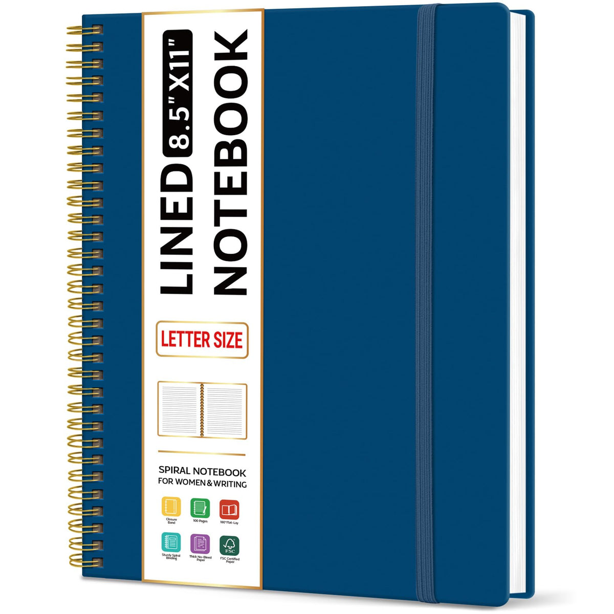 Taja Large Spiral Lined Notebook for Work, Journal for Women & Men