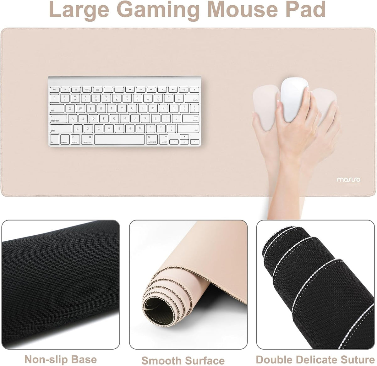 MOSISO Wrist Rest for Mouse Pad Set, Large Gaming Deskpad, Apricot