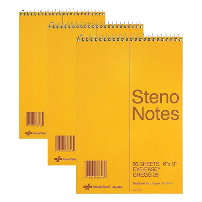 National Steno Notebook, Gregg-Ruled, Green Eye-Ease Paper, Brown Cover, 6" x 9", 60 Sheets (36646)