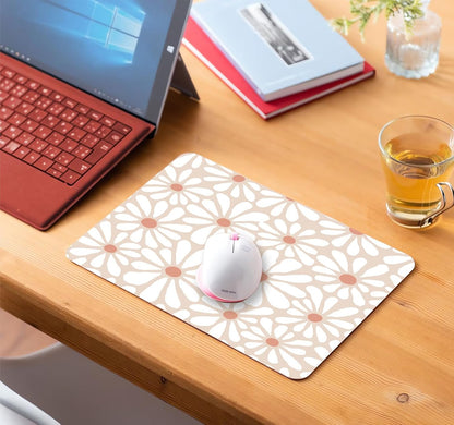 Square Cute Mouse Pad Daisy, Boho Floral Flower Mouse Pads for Desk, Non-Slip Rubber Beige Mousepad Washable Cloth, Minimal Computer Pad Decor Gifts, Coworker Gift for Girls Kids Women, 9.5x7.9 inch
