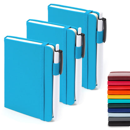 feela 3 Pack Pocket Small Notebook Journals, Mini Cute Hardcover College Ruled Notepad Women Office Supplies, with 3 Black Pens, 3.5”x 5.5”, A6, Pastel Colors, Light Blue, Light Purple, Light Green