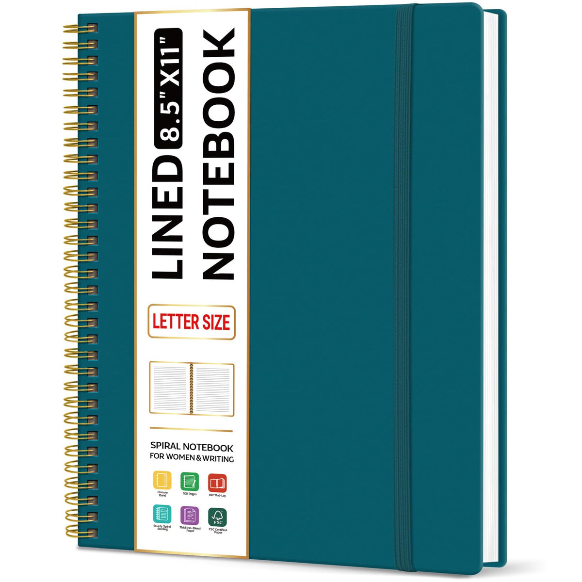 Taja Large Spiral Lined Notebook for Work, Journal for Women & Men