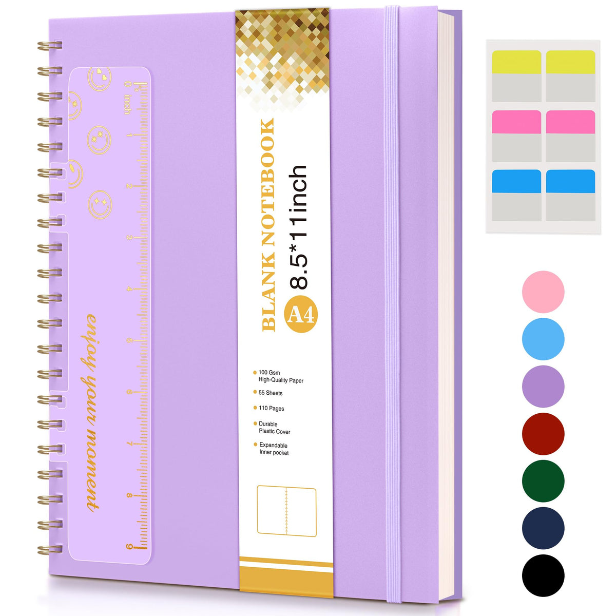 Spiral Notebook Journal 8.5” x 11”, A4 Large Notebooks for Women Men, College Ruled Lined Journal, 100 GSM Paper, Hardcover Spiral Bound Journals for Work School Writing Note Taking Business, Purple