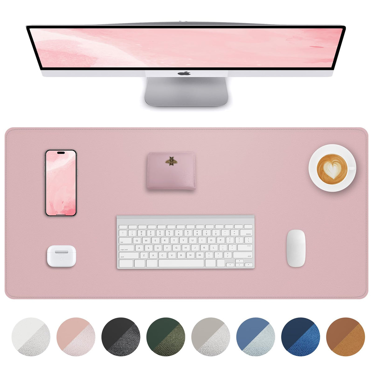 AFIING Desk Pad Protector 23.6" x 13.7" - Non-Slip Waterproof PU Leather Desk Mat for Mouse, Keyboard, Laptop, Office and Home Workspace (Beige)